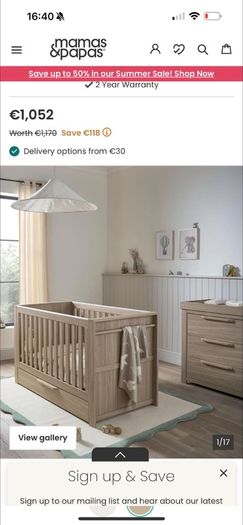 baby crib and baby changing chest of drawers