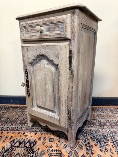 1900s French Bleached & Whitewashed Oak Bedside Table