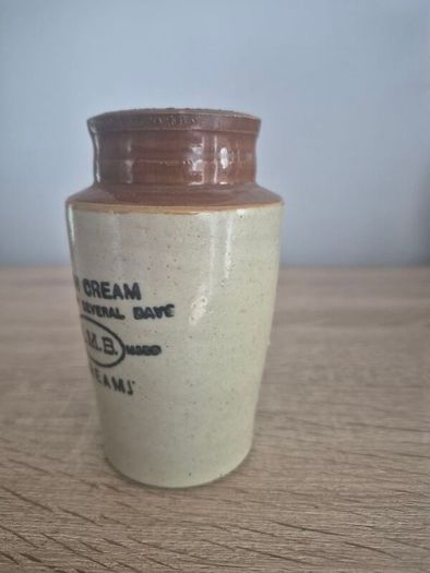 Antique Salt Glazed Stoneware Jar, English Cream Jar: Rustic Pottery