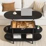 Coffee Table, Fluted Wood Center Table with Hidden Storage Image 5