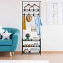 Coat Rack Shoe Bench with 16 Hooks, Metal Coat Hat Rack Free Standing Clothes Stand with 3-Tier Shoe Rack Bench, Hat Umbrella Stand Hallway Organiser, 3-in-1 Hall Tree with Metal Frame Image 4