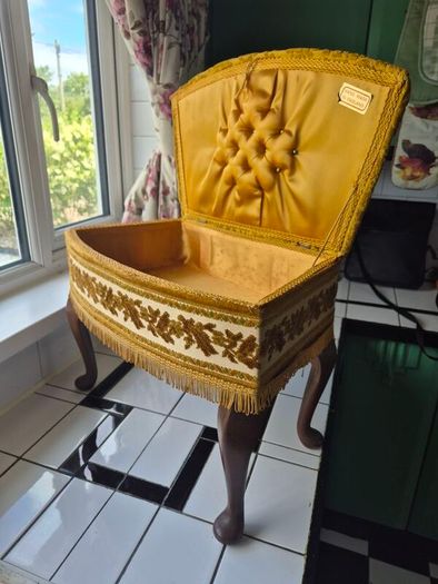 Vintage MidCentury 1950s Tapestry sewing box foorstool