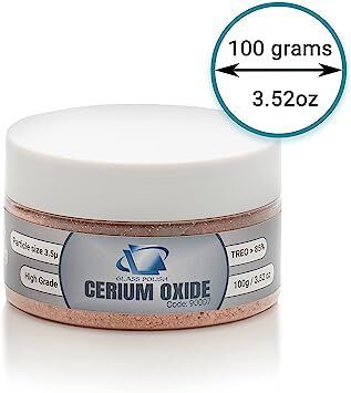 GLASS POLISH 90007 Cerium Oxide High Grade Glass Polishing Powder - TREO 85% - 3.5 microns - 100 Grams