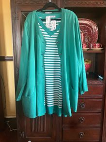 Mona Lisa of Germany  FURTHER REDUCED. two piece outfit , in Jade green, a beautiful light jacket and a matching jade and white top . Length of jacket is 35 inches and the top also