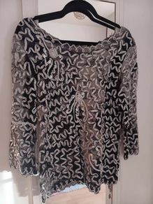 SKY Designs Lace, Ribbon and Sequins Black Top