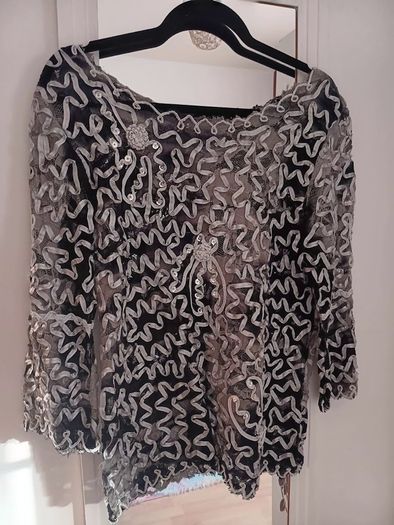 SKY Designs Lace, Ribbon and Sequins Black Top