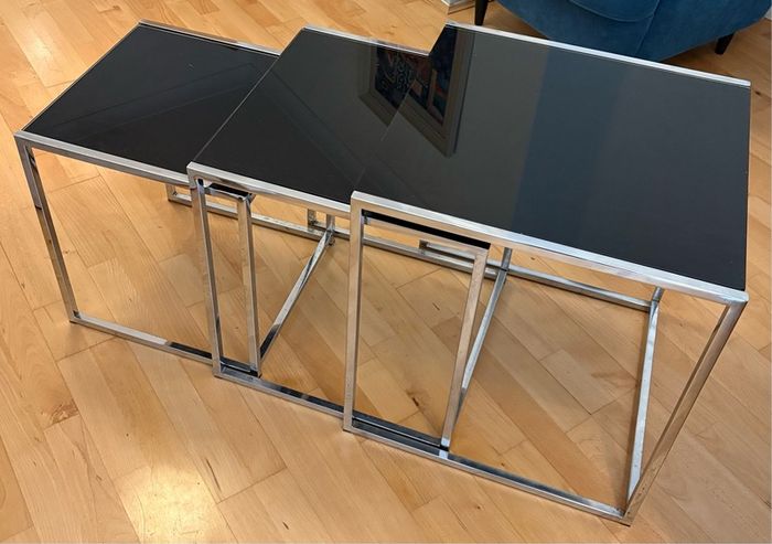 Vintage Chrome and black glass nesting tables