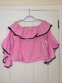 Zara Basics Off-Shoulder Ruffle Top in Pink - size small