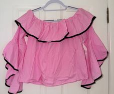 Zara Basics Off-Shoulder Ruffle Top in Pink - size small