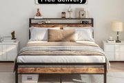 King Size Bed Frame with Storage Wooden Headboard,Bed