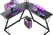 L Shaped Gaming Desk, 120x120 cm Corner Computer Desk for Gaming, Home, Office, Carbon Fibre Black