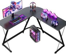 L Shaped Gaming Desk, 120x120 cm Corner Computer Desk for Gaming, Home, Office, Carbon Fibre Black