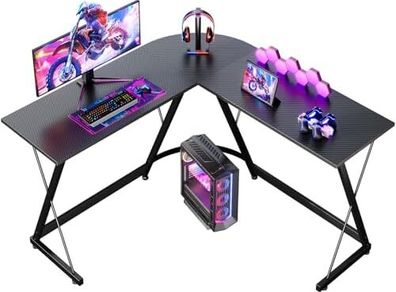 L Shaped Gaming Desk, 120x120 cm Corner Computer Desk for Gaming, Home, Office, Carbon Fibre Black