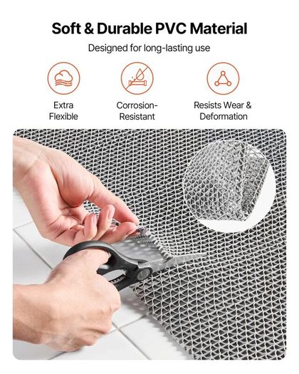 PVC Drainage Mat 3 x 16.4ft, Non-Slip Commercial Floor Mat Roll, Water Drainage Matting for Indoor & Outdoor Use, Restaurant, Pool, Patio, Bathroom, Grey