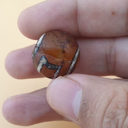 Vintage Etched Carnelian Agate Beads Tribal Gemstone Lot of 3