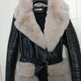 black faux leather fur lined biker jacket Image 2