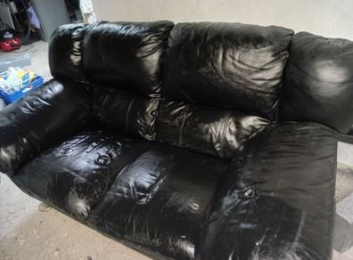 2 seater black leather couch