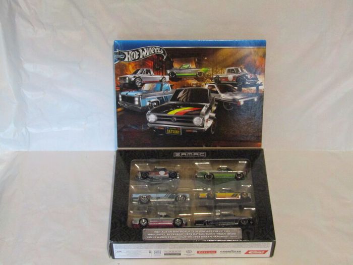 Hotwheels 6 piece pickup truck zamac set Includes Volkswagen Caddy 83 Silverado Chevy Luv, Datsun sunny Nissan Hardbody and Austin Mini 2024 Brand New Sealed