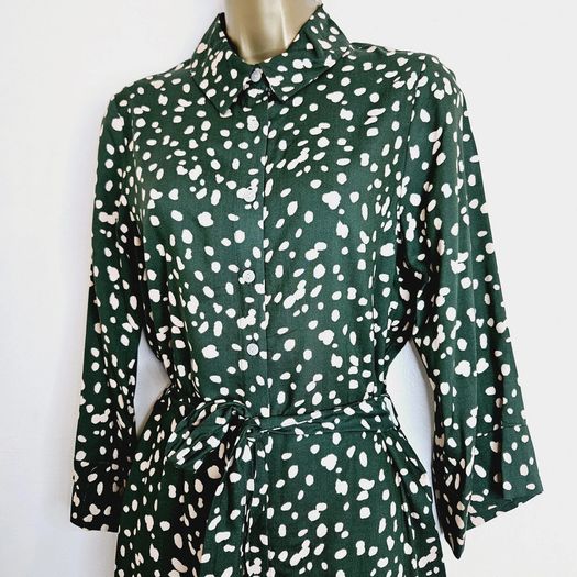 Dorothy Perkins Green Spotted Polka Dot Belted Shirt Dress