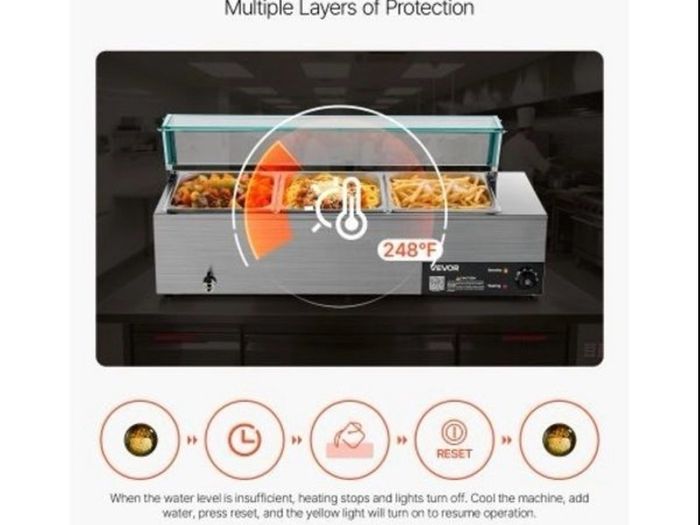 Buffet Food Warmer Stainless Steel 3 Pans with Glass Shield Commercial Countertop Bain Marie 220v
