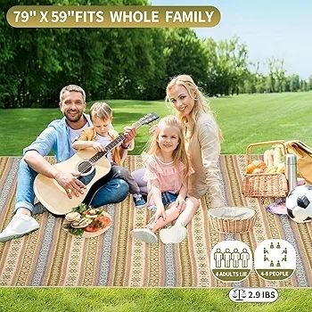 Picnic Blankets Outdoor Extra Large Waterproof Picnic Blanket with Shoulder Carry Strap | Machine Washable Picnic Mat with Sandproof Backing for Park , Grass, Camping, Hiking, Concerts (Yellow)