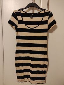 H&M Beige and Black Striped Dress