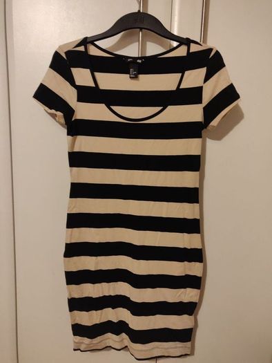 H&M Beige and Black Striped Dress