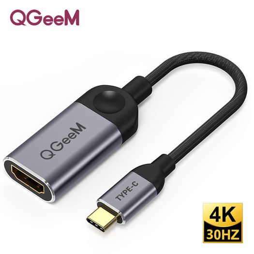 QGeeM USB-C Type (Thunderbolt 3 Compatible) HDMI Female (UHD 4K/30Hz) Gold-Plated/Nylon Braided/Aluminum Alloy Adapter Cable (Brand New/Warranty)