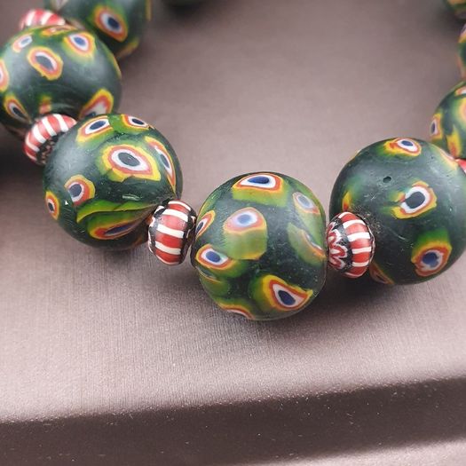 Antique Venetian Style Gabri Eyes & Chevron Glass Beads Necklace Strands