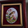 RARE Vintage Ceramic Bird Pair - Framed on Velvet - Gallery Wall Art  mounted on velvet-lined backing within wood  small frames Image 2