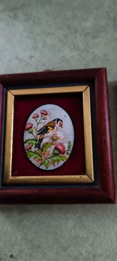 RARE Vintage Ceramic Bird Pair - Framed on Velvet - Gallery Wall Art  mounted on velvet-lined backing within wood  small frames