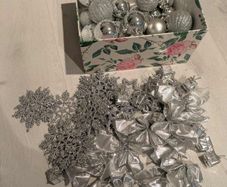 A set of silver Christmas decorations