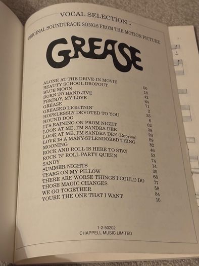 Vintage Grease Motion Picture Vocal Selections Sheet Music (Chappell Music)