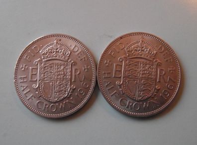 Great Britain. Elizabeth II. 2 Half Crowns (1967) Nice Condition!