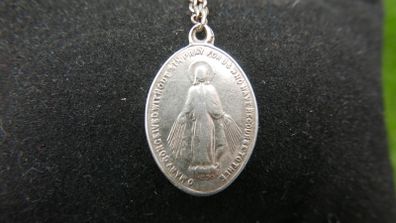 Vintage Sterling Silver 925 Virgin Mary  Medal Necklace - Religious Christian Silver Gift Pendant for Men and Women - Catholic Gift 9.0g length 18"