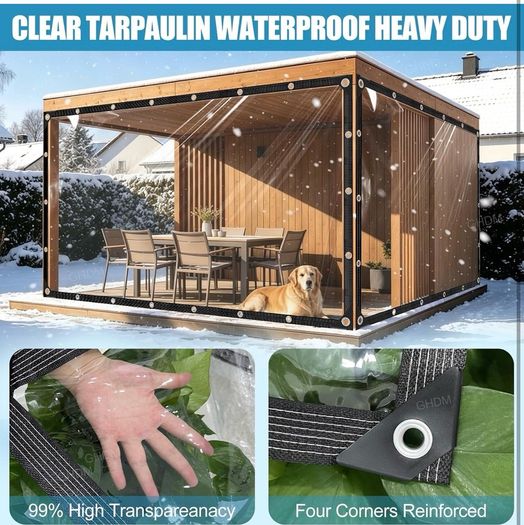 Clear Tarpaulin Waterproof Heavy Duty 2mx2m Sheet with Reinforced Edges & Eyelets Clear Tarpaulin PVC Transparent Tarpaulin for Chicken Coops Greenhouses Gardens & Outdoor Roof Protection