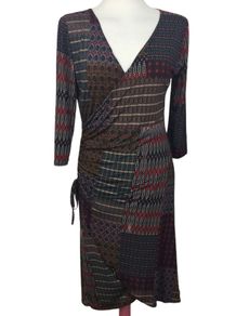 Ladies multicoloured midi wrap dress size 16