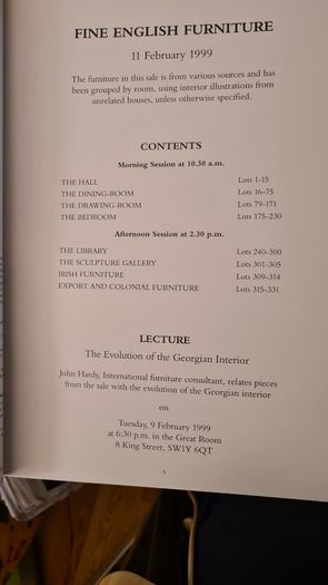 Christie's London Fine English Furniture 1999 Catalogue. In Very Good Condition.