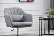 Swivel Linen Fabric Accent Chair for Living Room Contemporary Vanity Armchair with Adjustable Height Thick Cushion Lumbar Support Armrest for Bedroom Office Light Grey