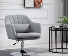 Swivel Linen Fabric Accent Chair for Living Room Contemporary Vanity Armchair with Adjustable Height Thick Cushion Lumbar Support Armrest for Bedroom Office Light Grey
