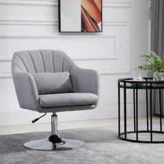 Swivel Linen Fabric Accent Chair for Living Room Contemporary Vanity Armchair with Adjustable Height Thick Cushion Lumbar Support Armrest for Bedroom Office Light Grey