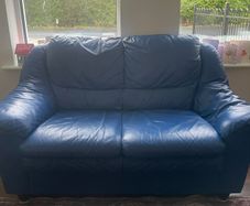 Blue Leather Sofa - 2 Seater