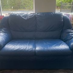 Blue Leather Sofa - 2 Seater