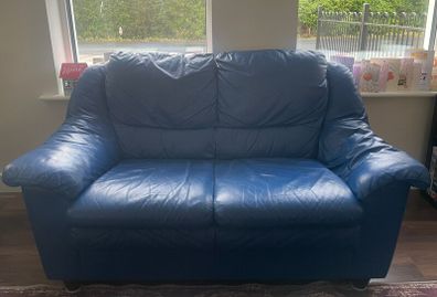 Blue Leather Sofa - 2 Seater