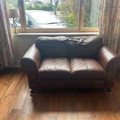 brown genuine leather two seater sofa