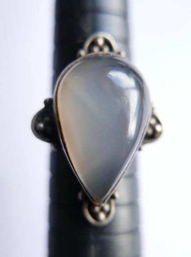 Vintage Agate Gemstone 925 Sterling Silver Jewelry Ring Size P - 7,3g