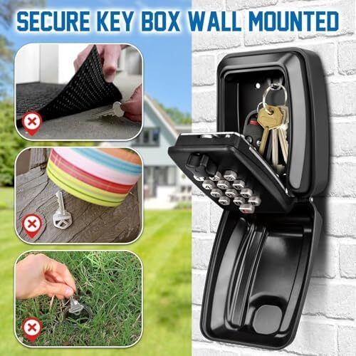 Key Safe Wall Mounted Police Approved,Key Lock Box for Outside 12 Digit Combination Lock Box Spare Key Hider Waterproof Security Lockbox Large Capacity Key Box for Home Garage Office School