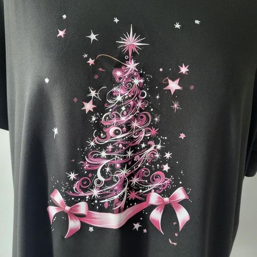 Black Xmas t-shirt with pink tree, Size XXL / UK18, Brand new