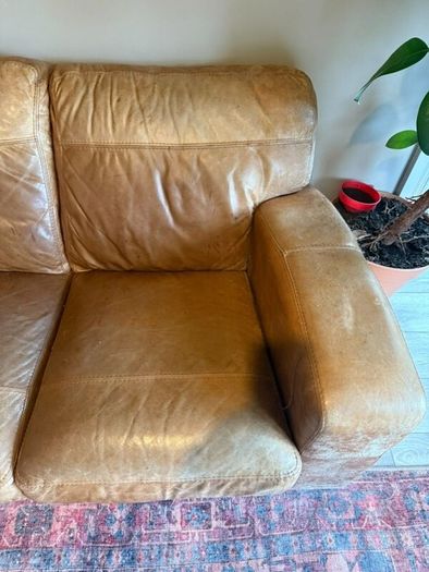 Tan Leather Sofa with Left Hand Chaise