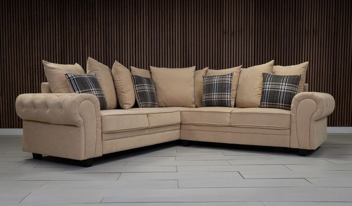 Verona Beige 3+2 or 3+1+1 Scatter Back Cushions Sofa Set